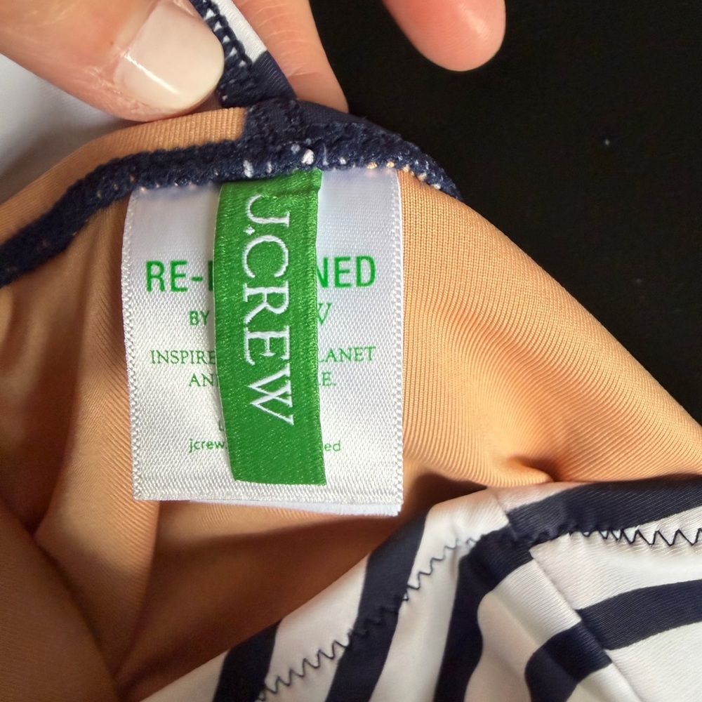 J.Crew Navy and white striped one shoulder swimsuit. Size 2 - Picture 3 of 4